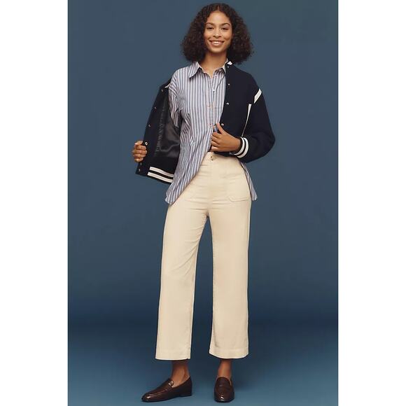 Maeve Colette Cropped Wide Leg Corduroy Pants Size 26P Cream Anthropologie - Picture 2 of 13